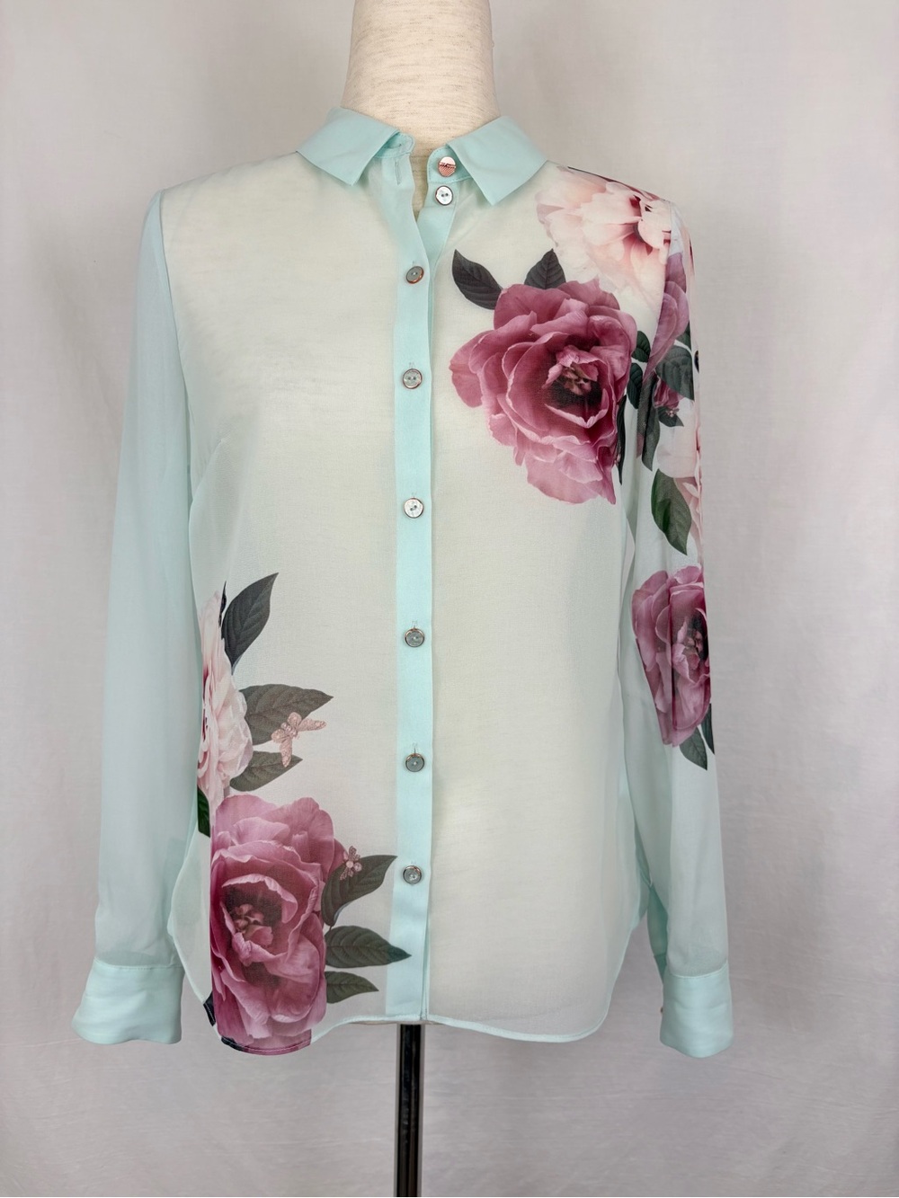 Ted Baker Zaylaa Magnificent Floral Sheer Blouse Size 1 US 4